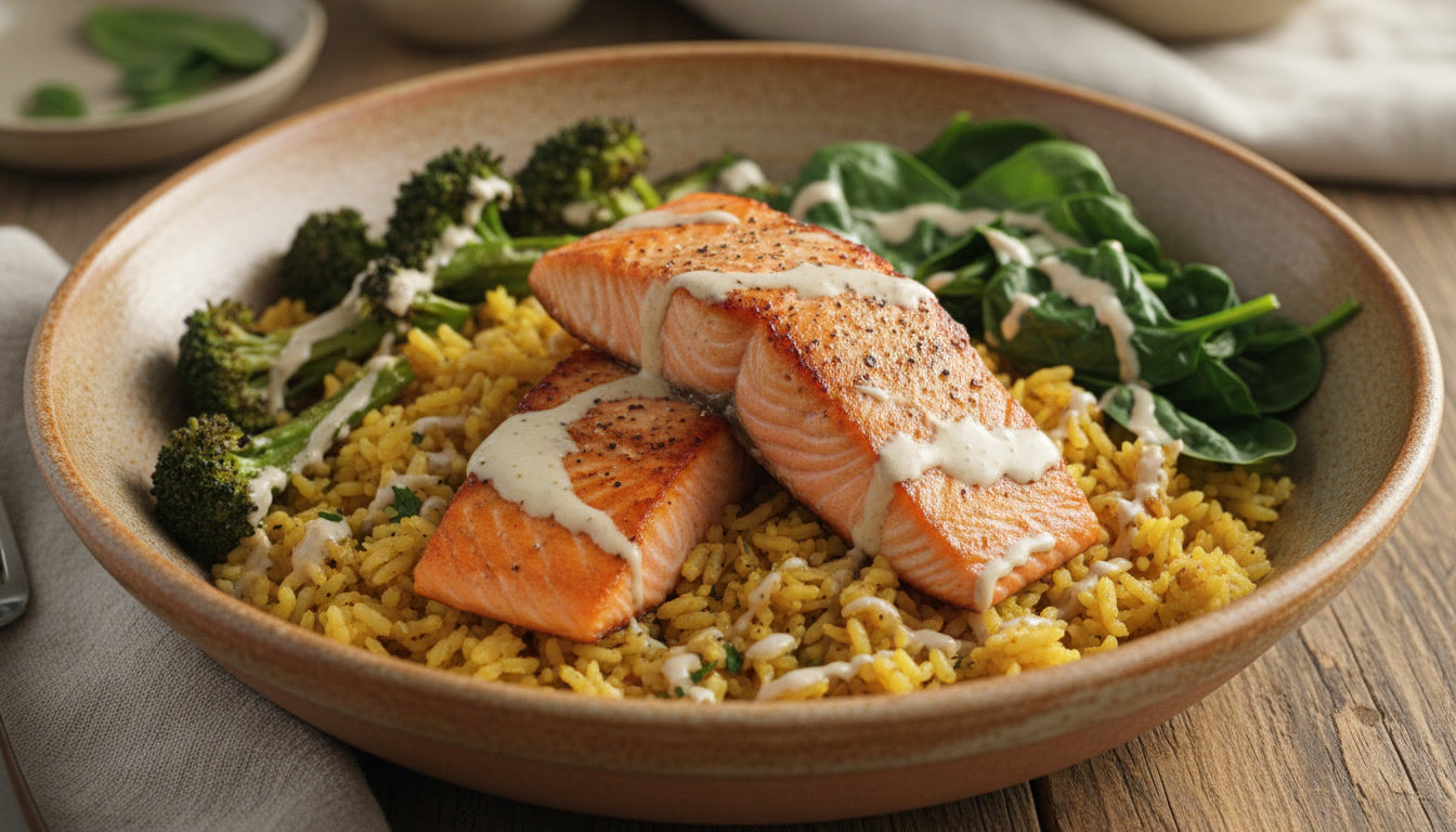 tumeric salmon rice bowl