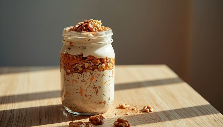 glass jar of carrot cake overnight oats