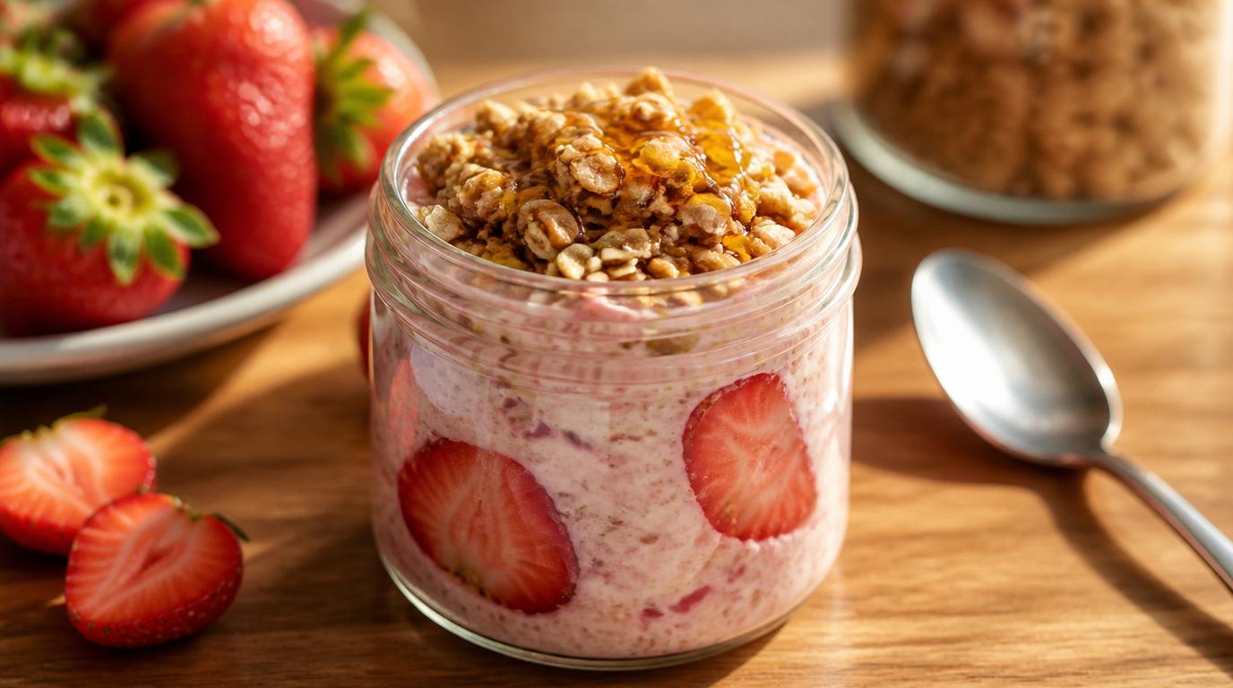 strawberry protein overnight oats